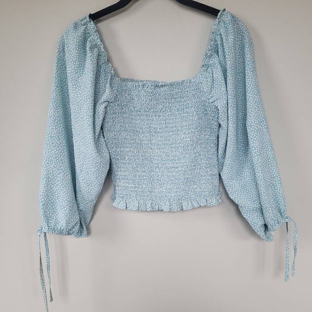 PRINCESS POLLY | Womens Eirian Blue Floral Smocked Puff Sleeve Blouse Top size 2